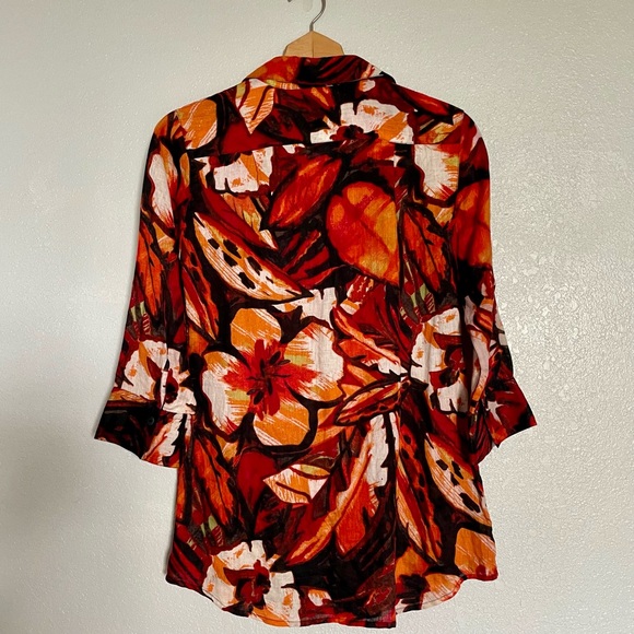 Chico's Linen Printed Button Down Top - Size 0 - Picture 2 of 7